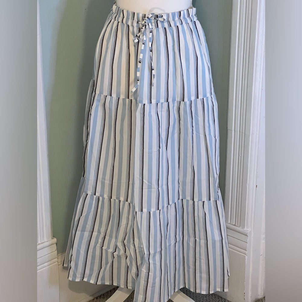J. Crew NWT Tiered Maxi Skirt Size S Cotton Striped Pockets